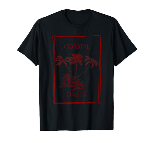 Summer Tropical Coastal Oasis Coconut Trees Tiger Beach Wave T-Shirt