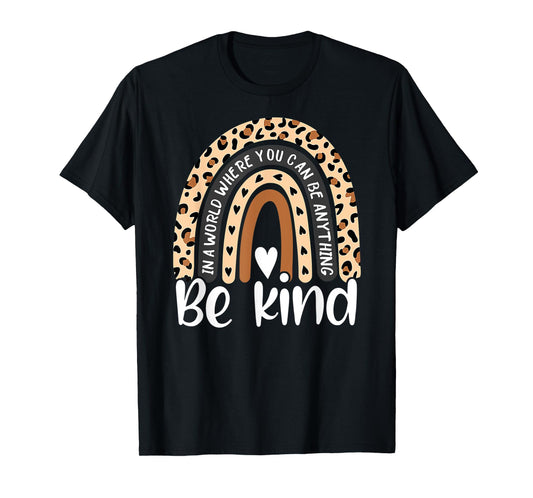 Be Kind Boho Leopard Rainbow Kindness Inspirational Cute T-Shirt