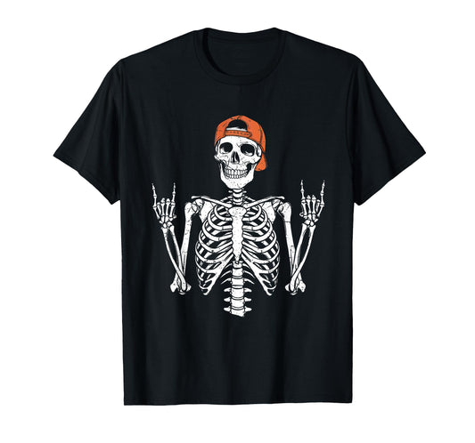 Rocker Skeleton Cap Skater Halloween Rock Mens Boys Kids T-Shirt