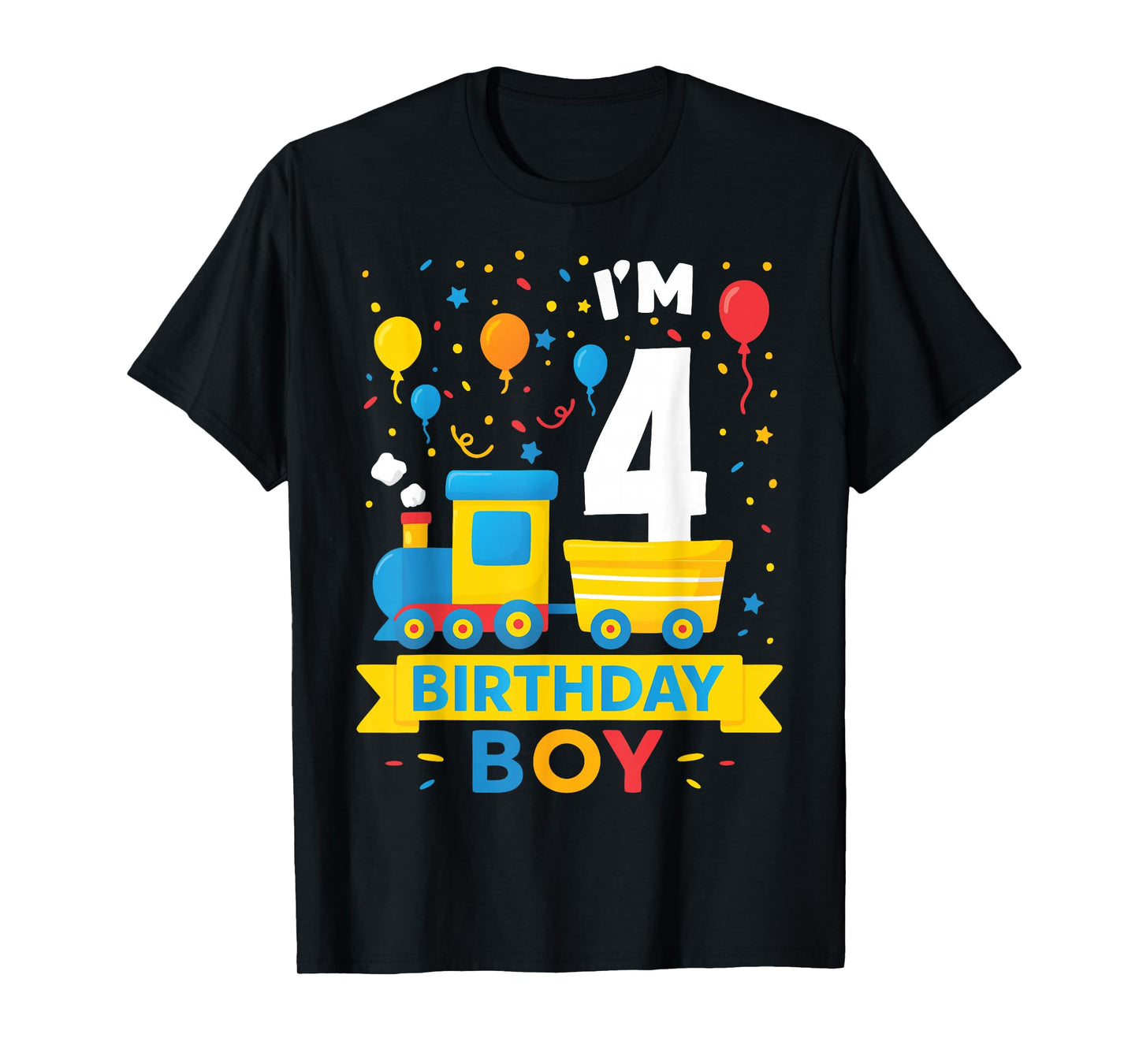 Four 4yr 4th Kids Boys Girls Train Birthday Boy 4 Years Old T-Shirt