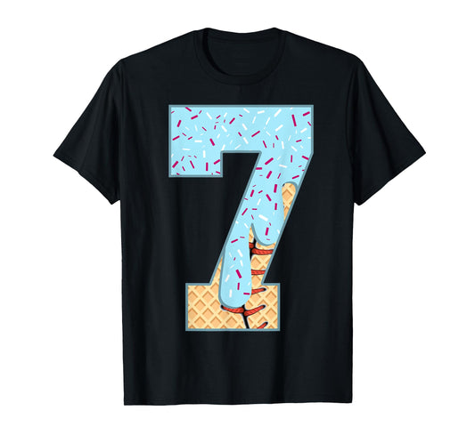 Baseball Drip 7 Year Old Ice Cream Drip Boys 7th Birthday T-Shirt