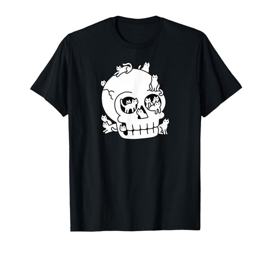 Threadless Obinsun Skull Is Full Of Cats Doodle Graphic T-Shirt