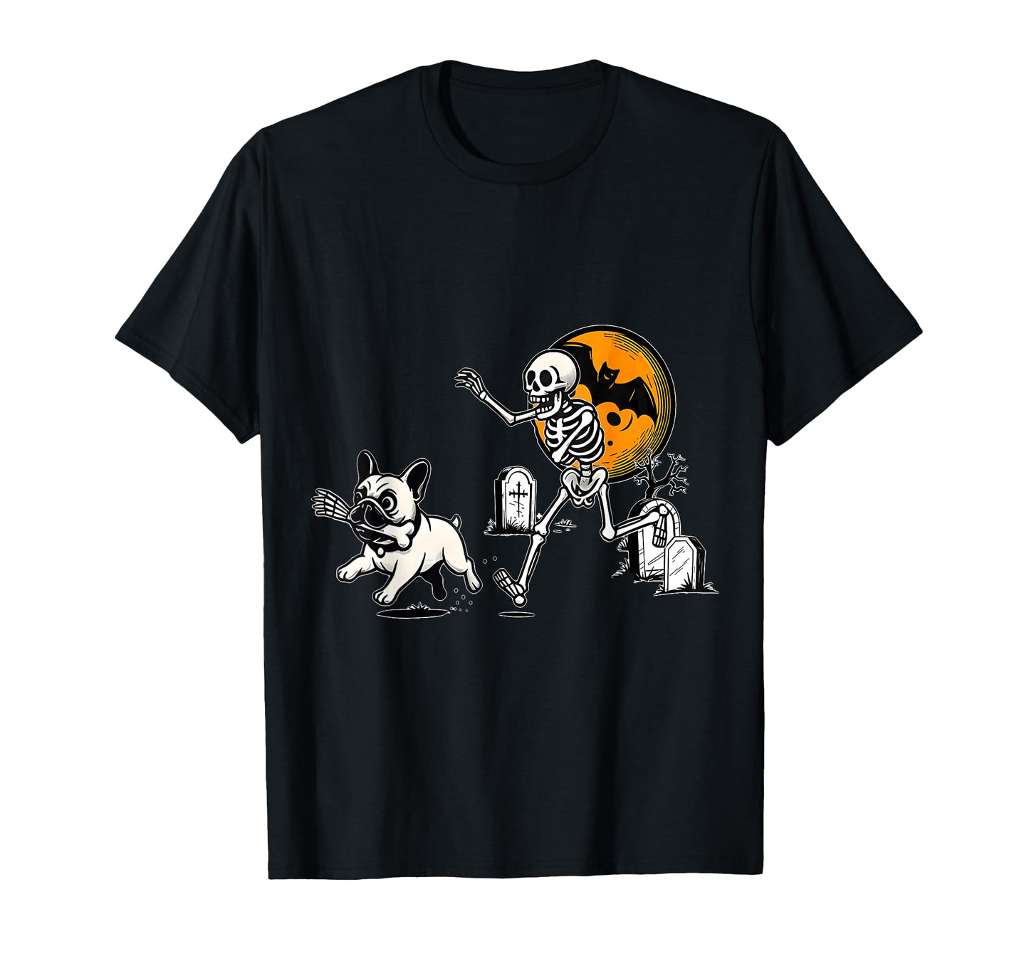 Skeleton Chasing French Bulldog Halloween Dog Mom Pet Lover T-Shirt