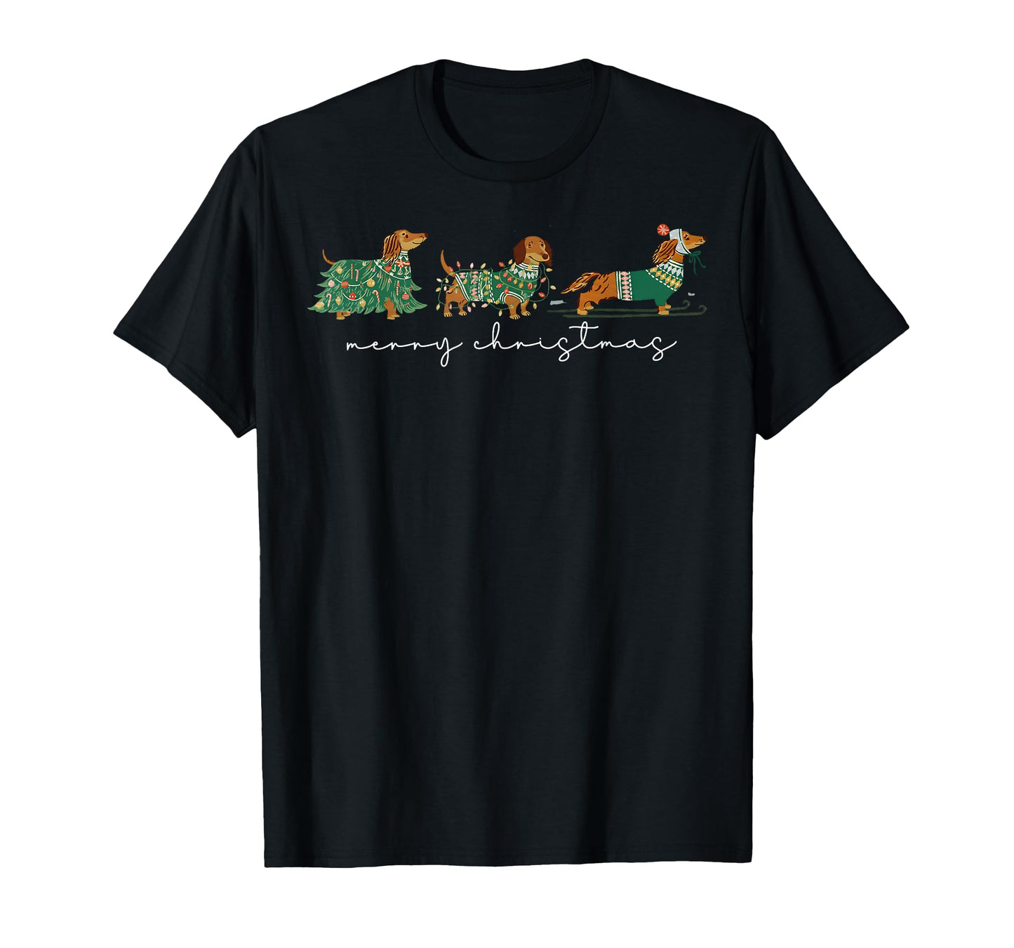 Cute Dachshund Merry Christmas Weiner Dog Lover Xmas Pajamas T-Shirt
