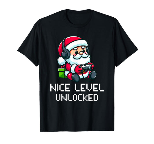 Santa Claus Playing Video Game Funny Nice Level Unlocked T-Shirt