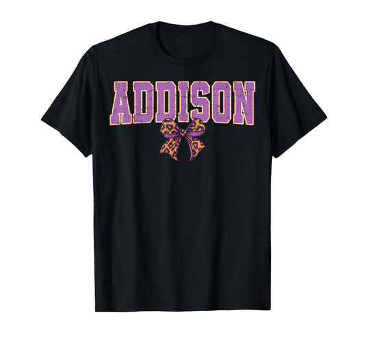 Addison Leopard Bow Trendy Name Design for Women and Girls T-Shirt