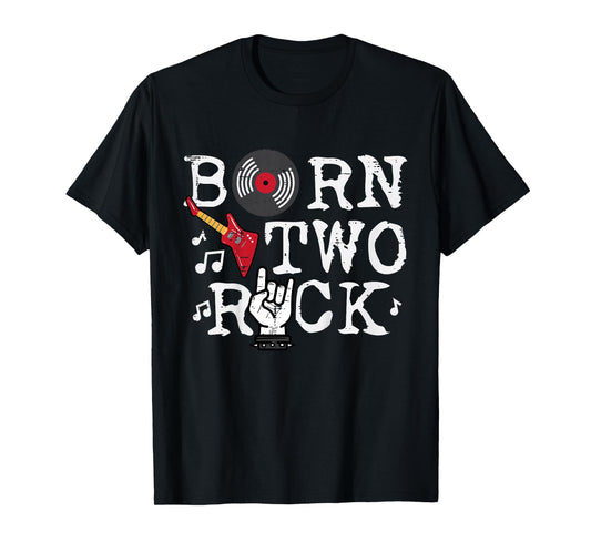 Kids 2nd Birthday Guitar Born Two 2 Rock Rocker Bday Boys Kids T-Shirt