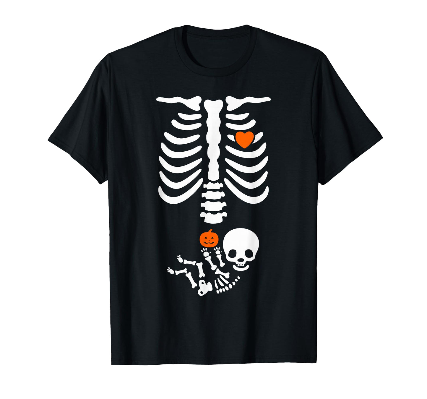 Halloween Skeleton Baby Rib Cage Pregnant Pumpkin New Mom T-Shirt