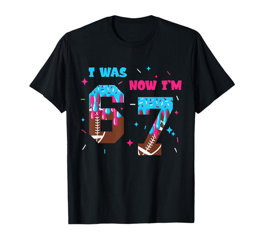 Funny 7 Year Old Birthday Football Ice Cream Drip Number 67 T-Shirt