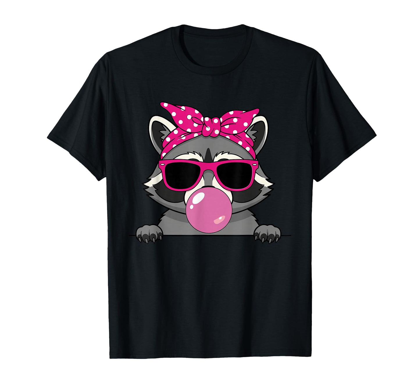 Raccoon Kawaii Girl Pink Bandana Funny Raccoon Bubblegum T-Shirt