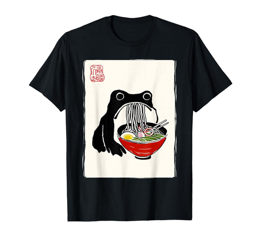 Funny Grumpy Frog Ramen Sumi-e Kawaii Ink Painting Japanese T-Shirt