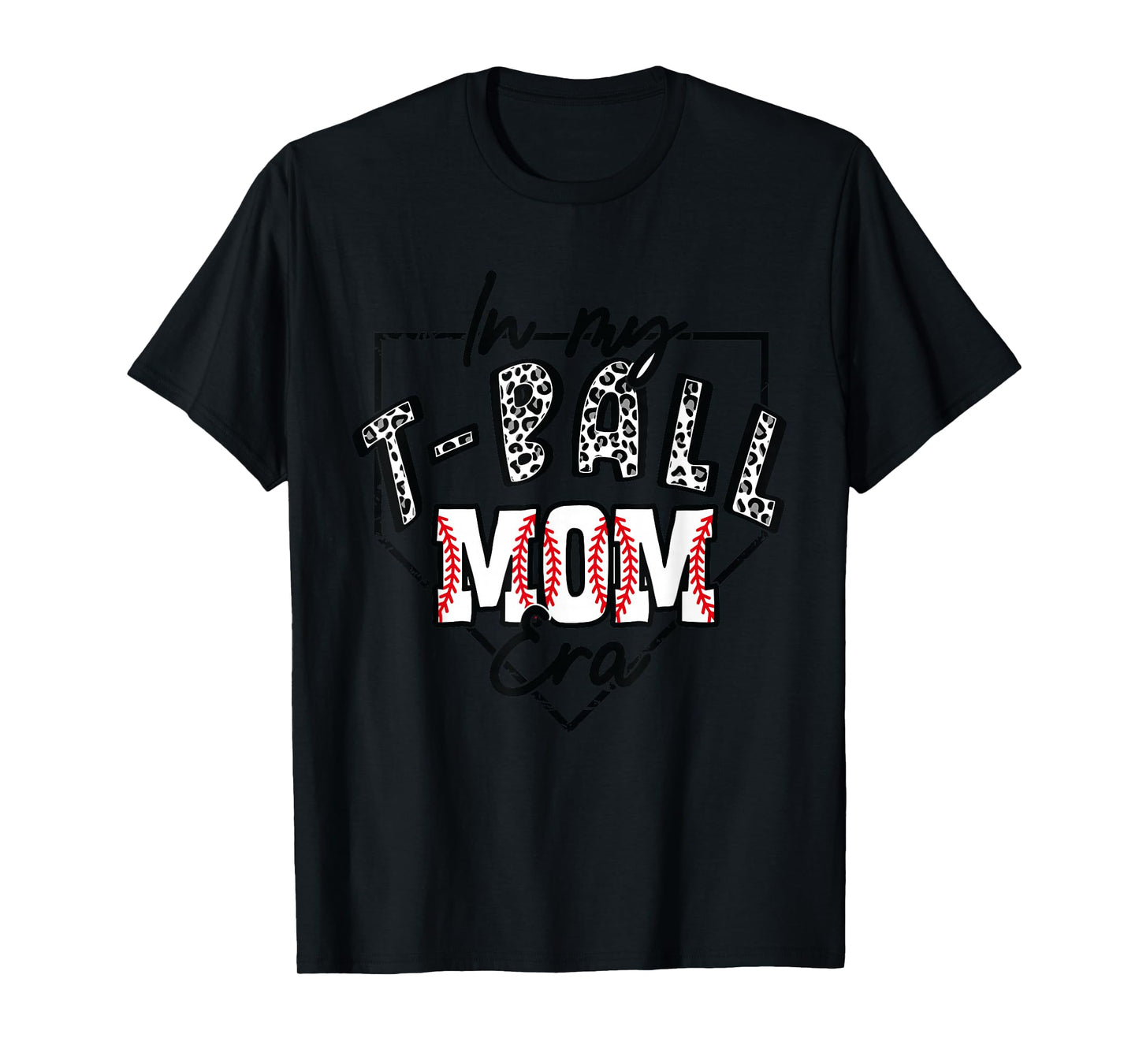 In My T-Ball Mom Era T-Ball Ball Mama Mother Leopard Print T-Shirt, Small, White