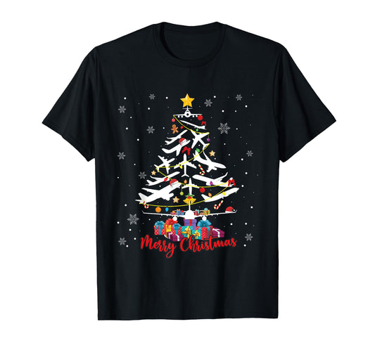 Airplane Christmas Tree Merry Xmas Most Likely Pilot T-Shirt