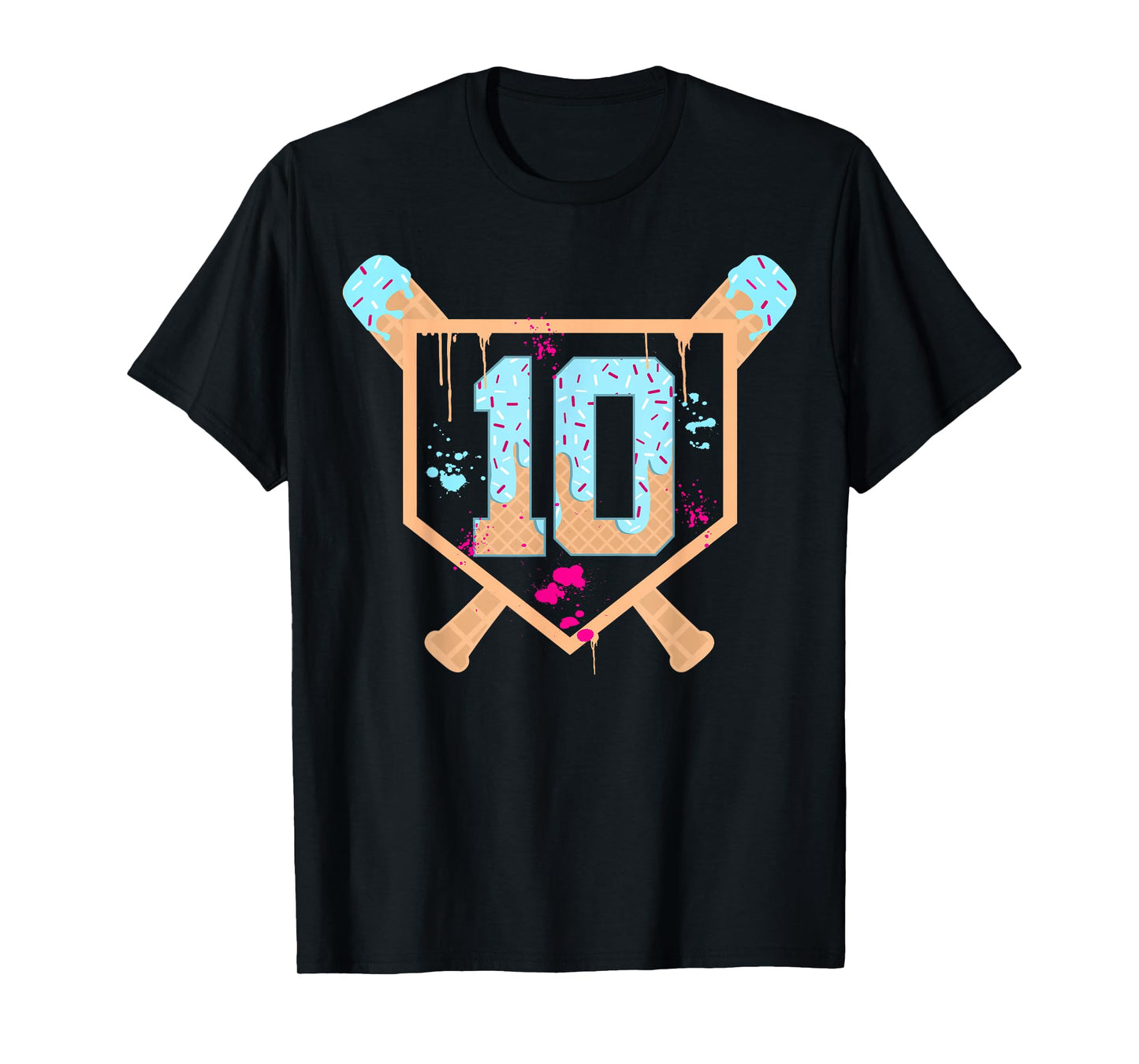 Baseball 10 Year Old Ice Cream Drip 10th Birthday Boy 10 T-Shirt