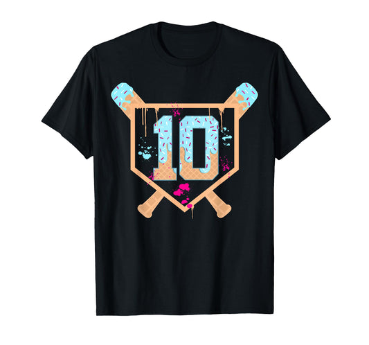 Baseball 10 Year Old Ice Cream Drip 10th Birthday Boy 10 T-Shirt