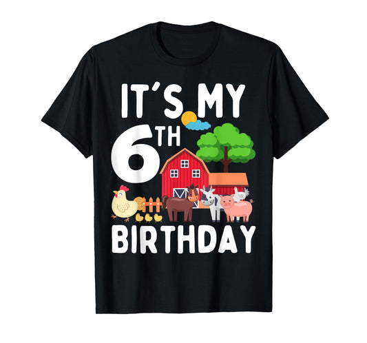 It's My 6th Birthday 6 Years Old Farm Animals Theme for Kids T-Shirt