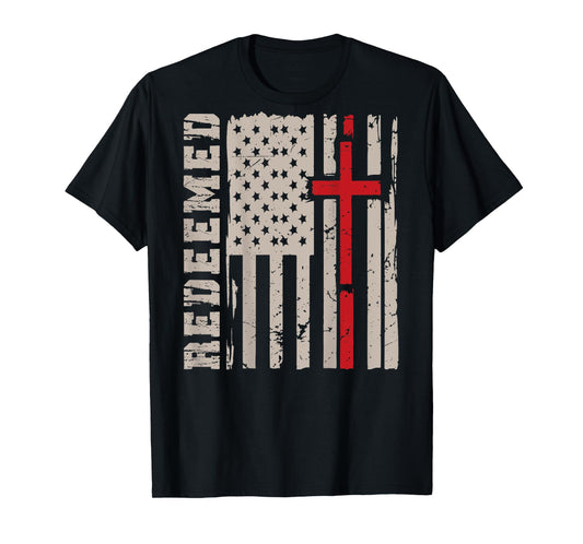Men's Redeemed Christian Faith Cross God On Back Graphic Tee T-Shirt