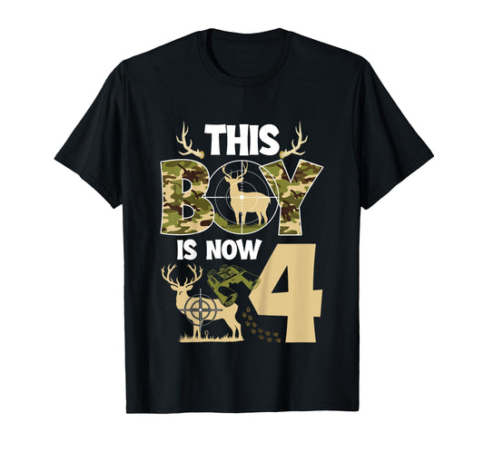4th Hunting Birthday Party 4 Year Old Hunter Birthday T-Shirt