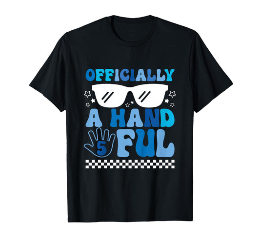 Kids Kids I'm Officially a Handful 5th Birthday Party Funny Boy T-Shirt