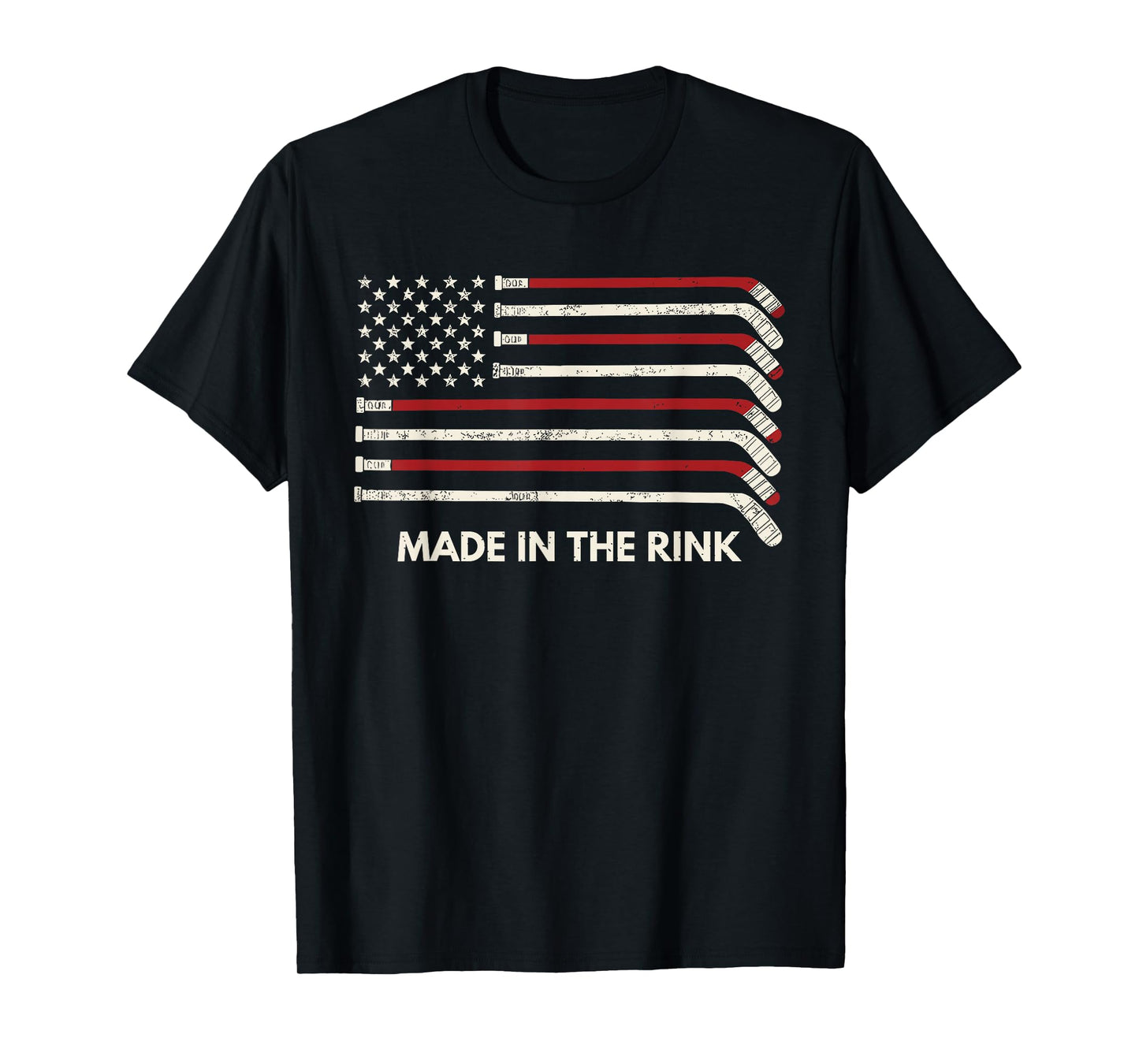 Built in The Rink Hockey Stick USA Flag Faded Ice Rink Pride T-Shirt