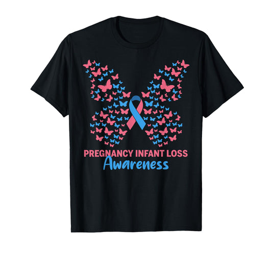 Pregnancy Infant Loss Awareness Pink & Blue Ribbon Butterfly T-Shirt