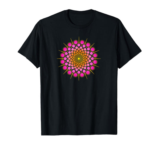 Zen Yoga Meditation Mehndi Dot Mandala Pink Orange Yellow T-Shirt