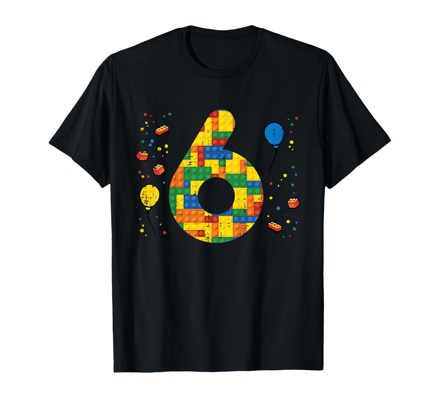 6th Birthday Blocks Building Bricks 6 Year Old Boys Kids T-Shirt