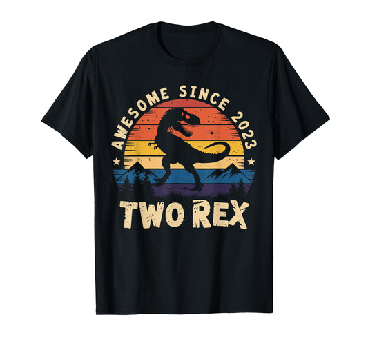Two Rex 2nd Birthday Bday Boys Second Dinosaur 2 Year Old T-Shirt