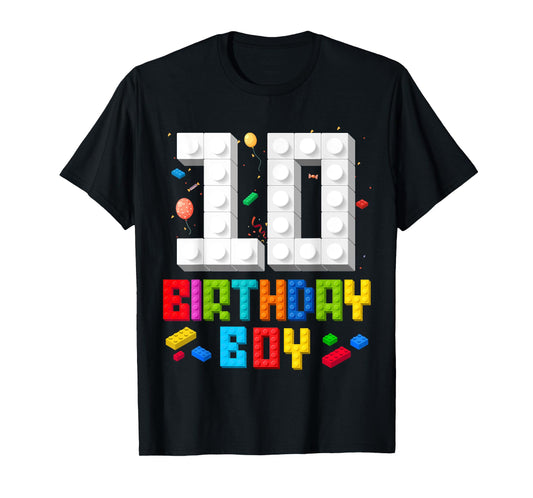 10th Birthday Boy Master Builder 10 Years Old Building Block T-Shirt