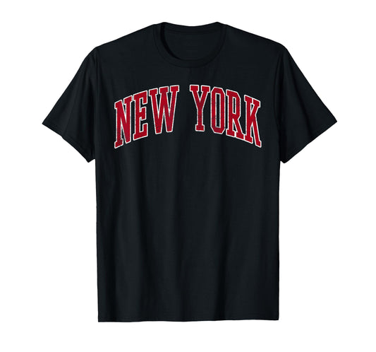 New York Vintage Preppy Varsity Sports Design Red Text T-Shirt