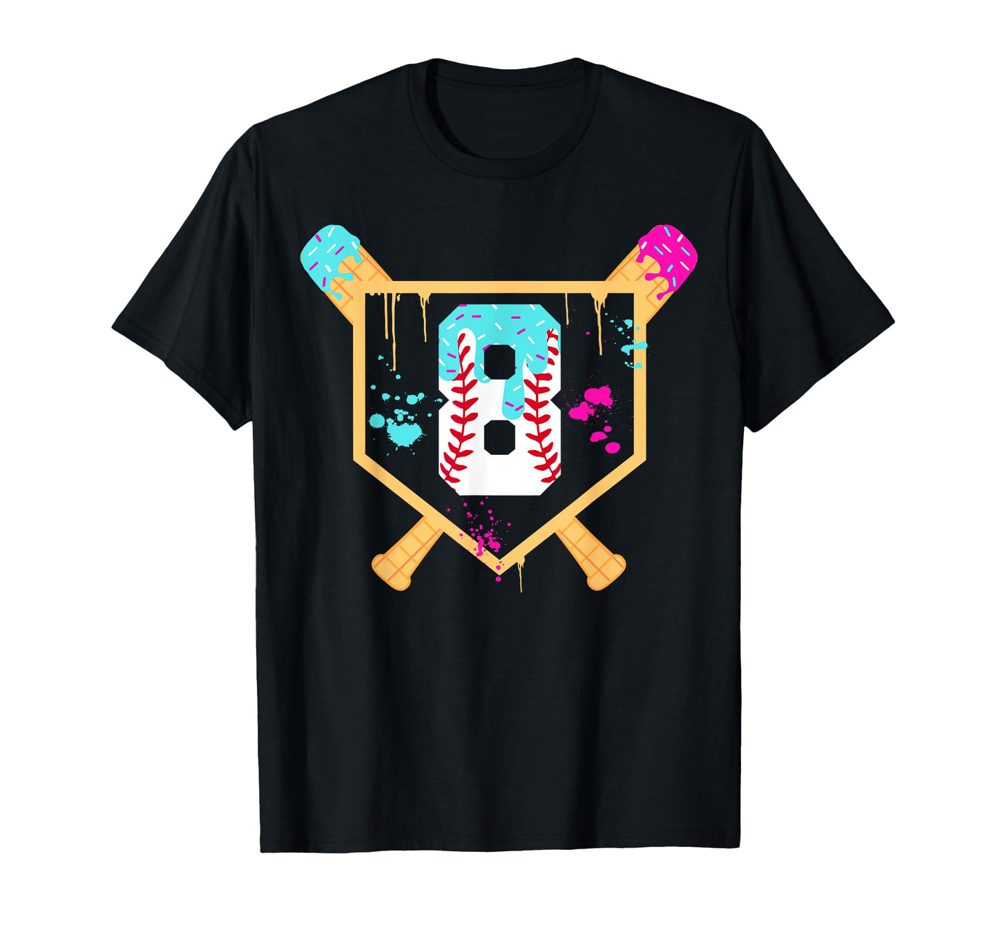 Baseball 8 Year Old Ice Cream Drip 8th Birthday Boy 8 T-Shirt