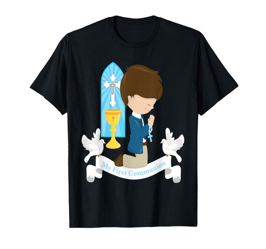 My First Communion Shirt Kids Children Son Boy Brunette T-Shirt
