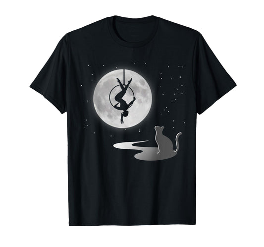 Fly Aerial Yoga Hoop Lyra, Stars Moon Cat Lover, Novelty T-Shirt
