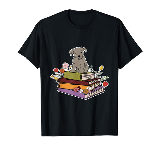 Puppy on Top of Stack of Books T-Shirt