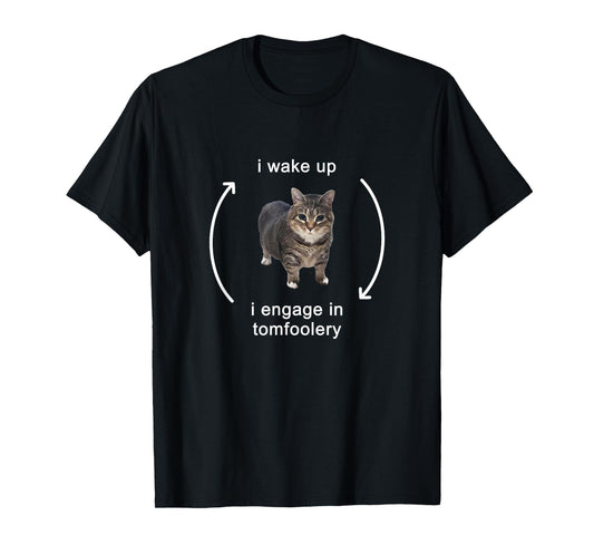 I Wake Up I Engage In Tomfoolery Silly Cat Meme T-Shirt