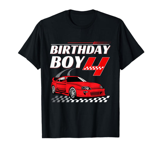 Kids Birthday Boy 4 years Race Car 4th Birthday Racing Car T-Shirt