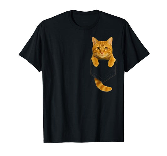 Cute Tabby Cat Pocket Funny Gifts Cat Mom Cat Dad Cat Lover T-Shirt