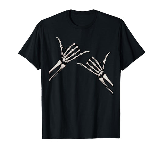 Skeleton Hands Shaka Sign Retro Halloween Costume Men Women T-Shirt