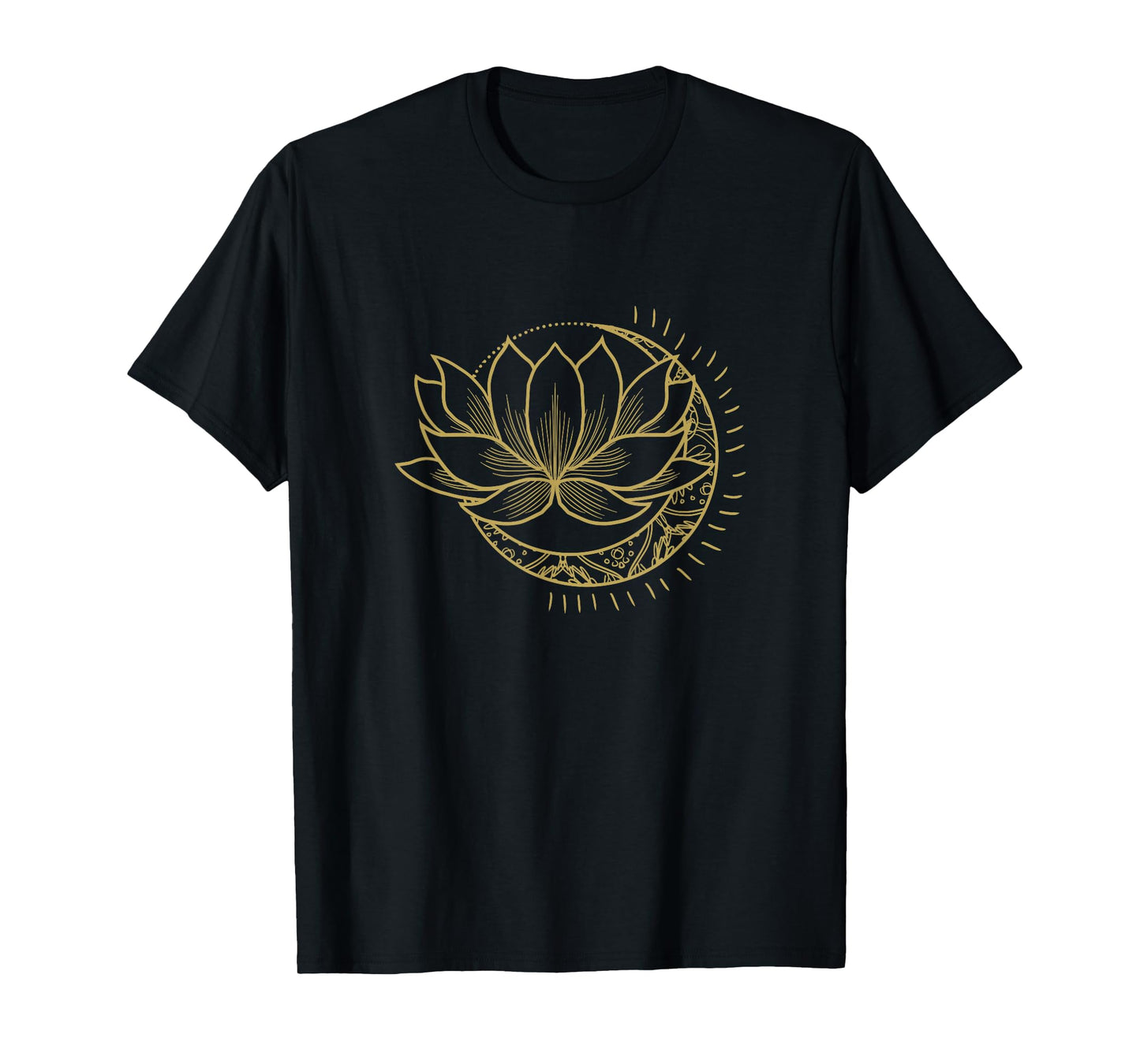 Minimal Crescent Moon Lotus Flower Space Yoga Meditation Art T-Shirt