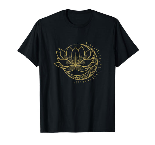 Minimal Crescent Moon Lotus Flower Space Yoga Meditation Art T-Shirt