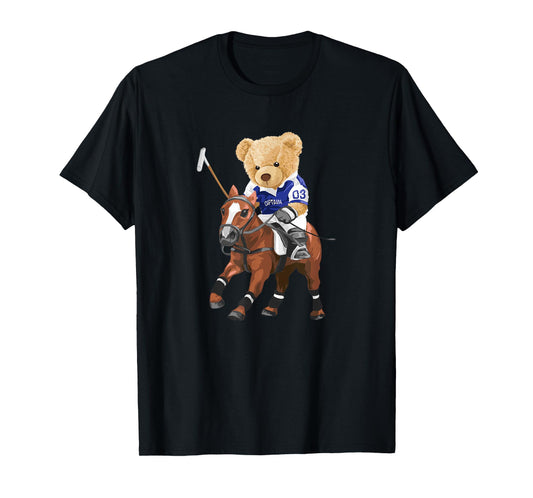 Cool Teddy Bear Playing Horse Polo Game Illustration Graphic T-Shirt