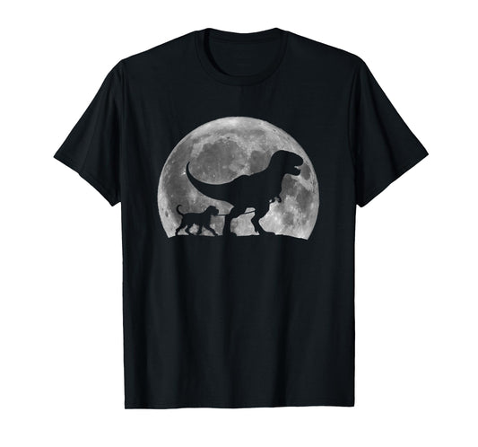 T Rex Walking a Dog Wirehaired Pointing Griffon Halloween Men Women Kids T-Shirt