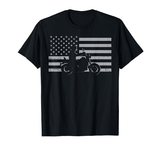 Motorcycle US Flag Biker Motorbike Men Women Kids Teen Youth T-Shirt