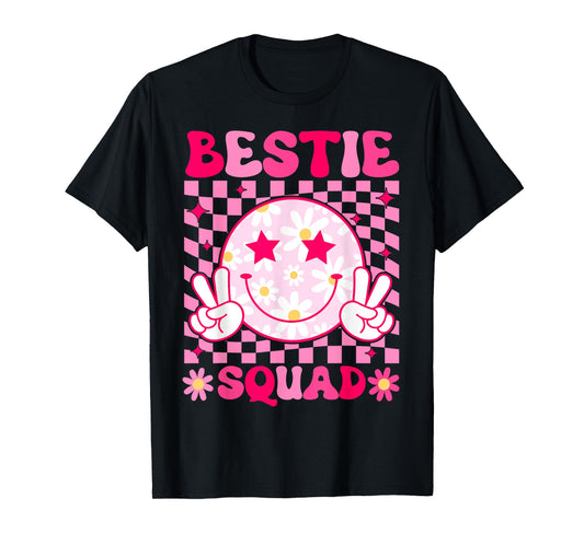 Groovy Bestie Squad Pink Smile Face Bestfriend Matching Bff T-Shirt
