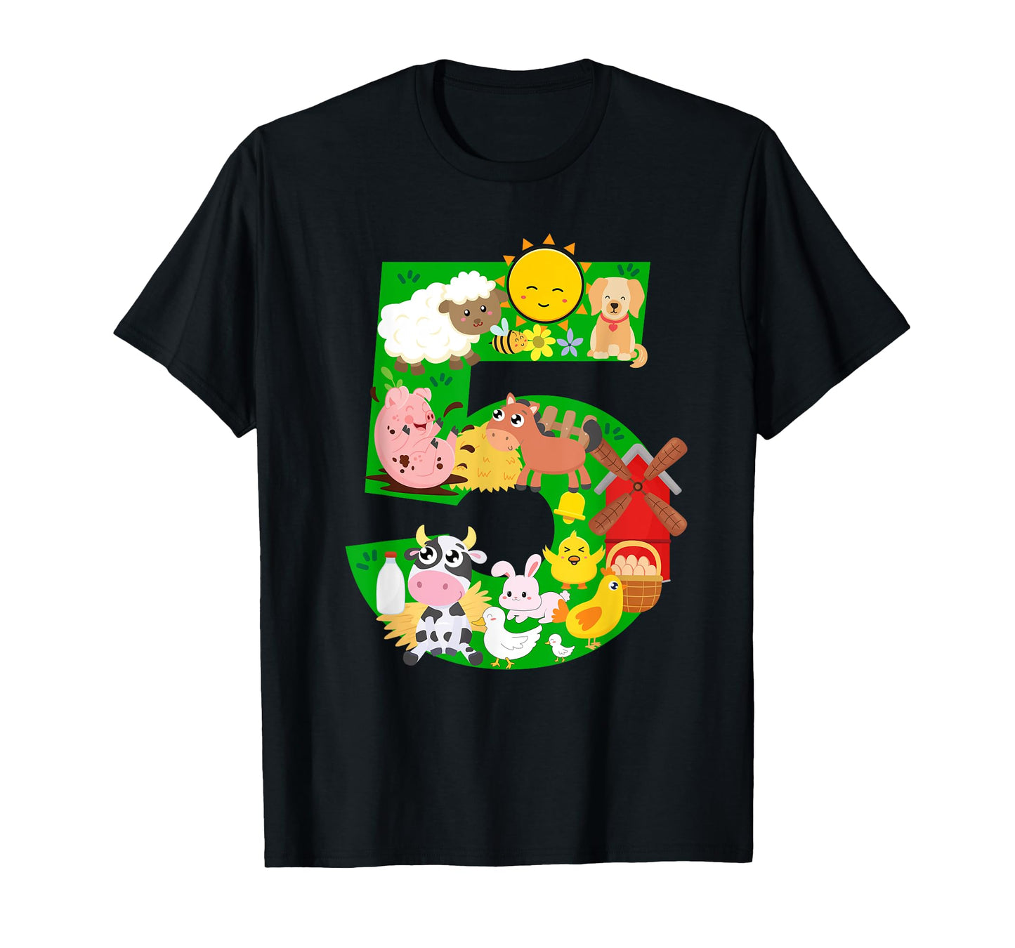 Farm Animals 5 Five Year Old Kids 5th Birthday Party Farmer T-Shirt