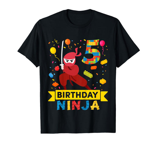 Kids 5 Year Old Building Blocks Ninja 5th Birthday Boy T-Shirt