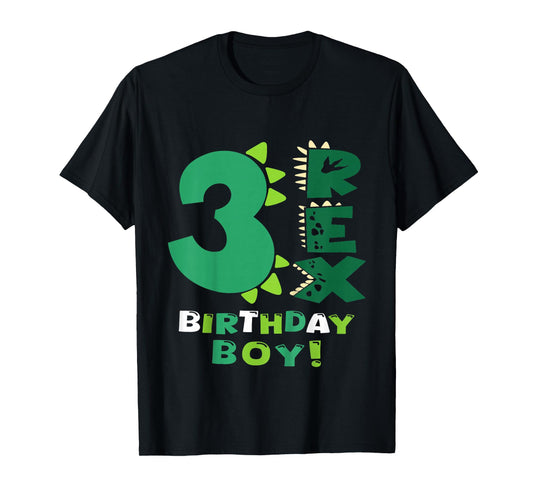 Kids Three Rex Birthday Boy 3rd Birthday Dinosaur Third Year Old T-Shirt