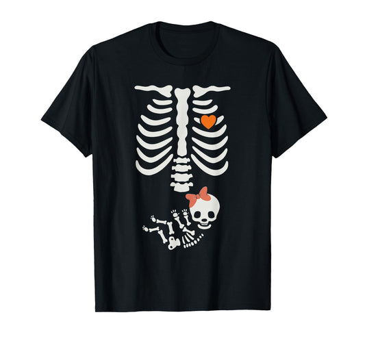 Baby Shower Skeleton Halloween Pregnancy Annoucement Girls T-Shirt