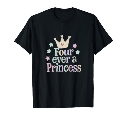 4th Birthday Girl Princess Four Age 4 Year Old Kids Party T-Shirt