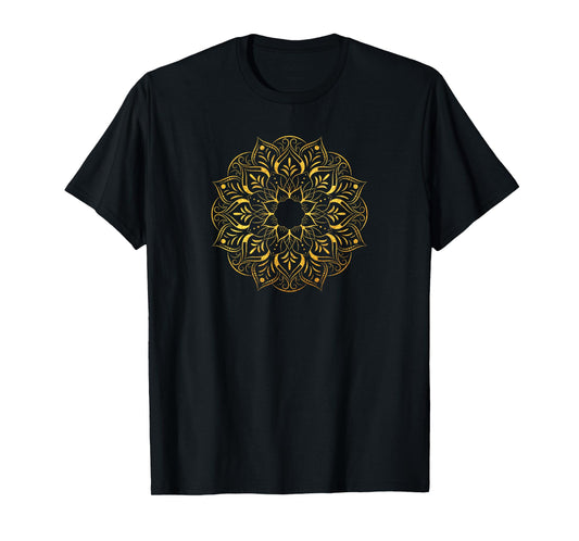 Elegant Golden Mandala pattern, nature-inspired, spiritual T-Shirt